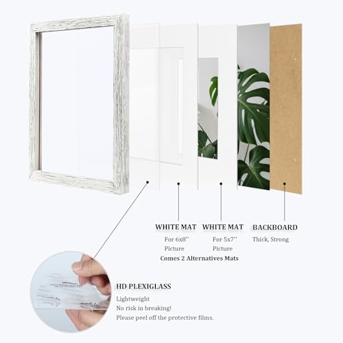Egofine 9x12 Picture Frames Set of 4, Made of Solid Wood Covered by Plexiglass 5x7 and 6x8 with Mat or 9x12 without Mat, for Table Top Display and Wall Mounting Photo Frame Driftwood White