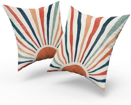 Giwawa Summer Pillow Covers 18x18in Set of 2 Colorful Boho Sun Sunset Sunrise Decorative Cotton Pillow Cases Sunshine Rainbow Stripes Throw Cushion Covers for Sofa Couch Bedding Patio