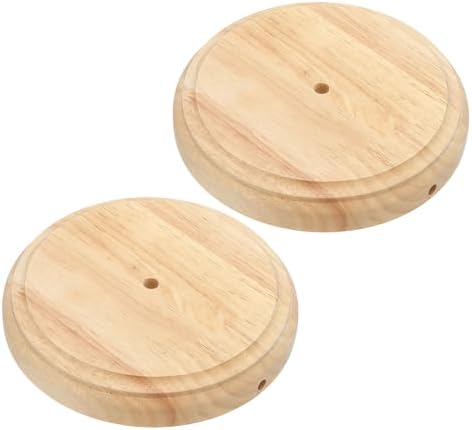 PATIKIL 8.5" x 1.3" Wooden Lamp Base, 2pcs Round Solid Wooden Base Wood Desk Lamp Display Stand Replacement for Bedroom Bedside Table Lamps DIY
