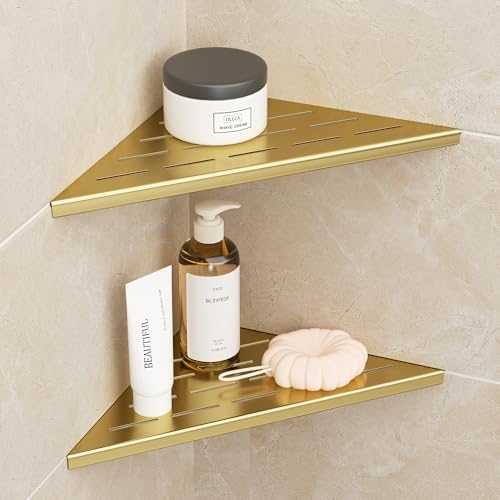 Neodrain 10 Inch Golden Corner Wall Shelf for Tile Wall Insert, Set of 2