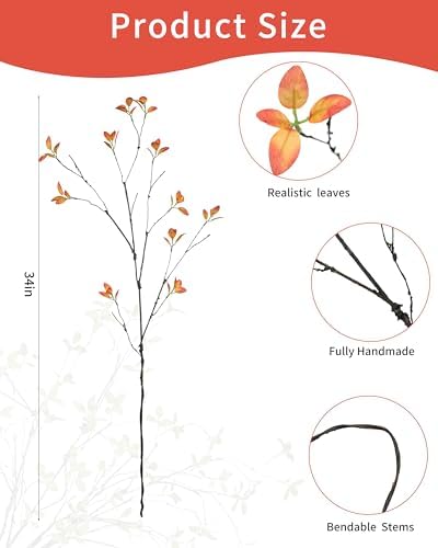 DuHouse 34" 5Pcs Artificial Ficus Branches Artificial Fall Greenery Stems Branches for Vase Filler Home Decor Table Centerpieces Garden Decoration(Orange)