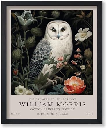 Monem Art William Morris Poster - Owl and Flowers Print - Farmhouse Design - Floral Illustration - Aesthetic Print - Living Room or Bedroom Wall Decor - 18x24 UNFRAMED Wall Decor