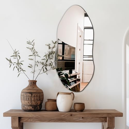 Delma Irregular Wall Mirror, 32"x14" Slim Vertical Wavy Design | Frameless, Entryway, Hallway & Bathroom, Modern Boho, Wall-Mounted