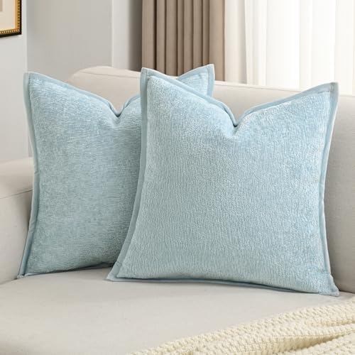 FUTEI Pack of 2 Chenille Soft Throw Pillow Covers 26x26 Inch, Light Blue