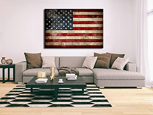 Pyradecor Extra Large Old Vintage American Flag Canvas Prints Wall Art Pictures Paintings for Living Room Office Home Decorations Modern Abstract Landscape Artwork 32" x 48"