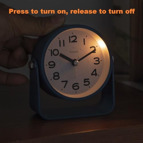 Tinload Analog Alarm Clock for Bedroom, Silent Non-Ticking Quartz Movement, Battery Operated with Snooze & On-Demand Light, Bedside Desk Table Clock, Ideal for Home,Office (Blue)