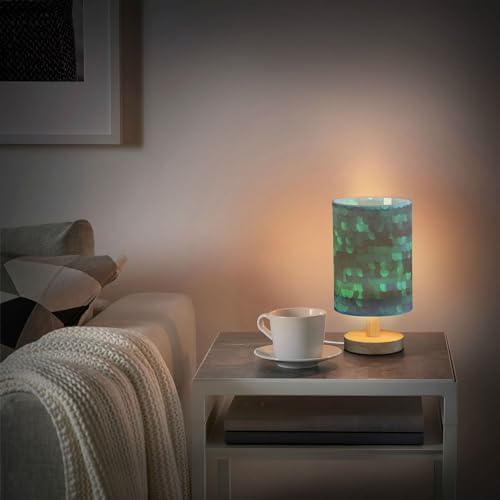 Bright Blue Mermaid Sequin Scale Table Lamp with Wood Base Fabric Lamp Shade Bedside Nightstand Desk Lamp for Living Room Bedroom Kids Room Office