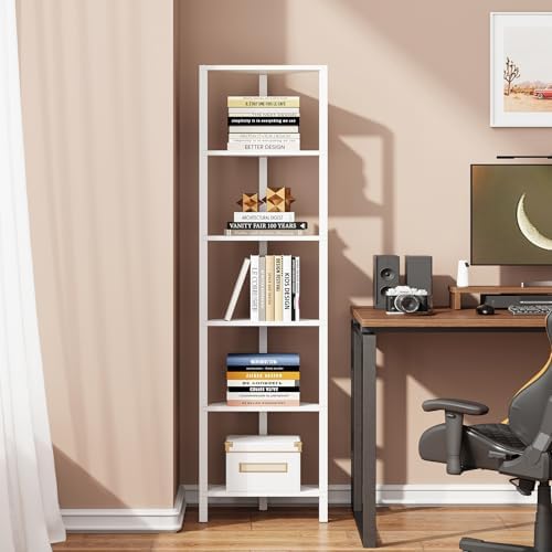 TUTOTAK 6-Tier Corner Bookshelf, Corner Shelf for Small Space