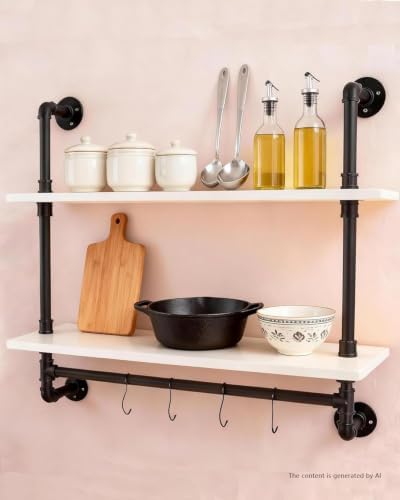ROGMARS White Floating Wall Shelves Industrial Pipe Shelving 30 Inch