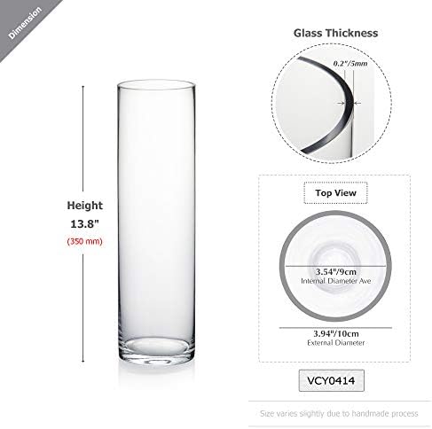 WGVI Quality Thick Weighted Tall Clear Cylinder Glass Vases, 4" W x 14" H, Flower Arrangement Floating Candle Holders Wedding Centerpieces Floral Container Home Decor, Bulk Wholesale, 12 Pcs