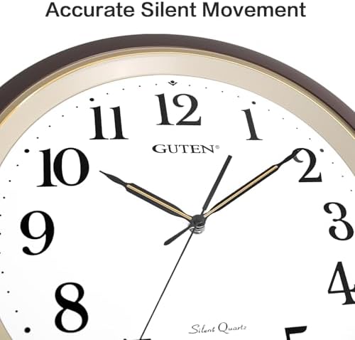 Caysie 16 Inch Large Silent Non Ticking Wall Clock, Quartz Battery Operated, Round Decorative Retro Brown Clock for Living Room, Bedroom, Kitchen, School, Office (Brown)