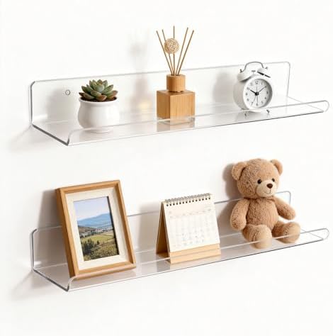 ROYALITA 2-Pack Acrylic Shelves Wall Mounted, 17 Inch Display Shelves