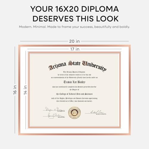 Homeforia 16x20 Rose Diploma Frame, High-End Metal, 14x17 Mat, Glass