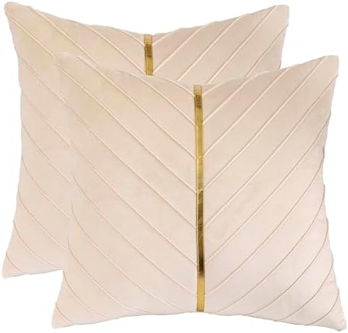 Velvet Throw Pillow Covers 20x20 inch Pack of 2 Gold Decor Cream