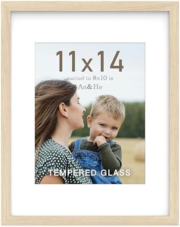 An&He 11 x 14 Picture Frame, 1Pack, Light Oak Photo Frames, Wooden Frame with High Definition Tempered Glass for Wall and Tabletop Display