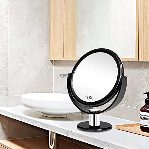 Magnifying Makeup Double Sided Mirror 1x 10x Magnification Desk Mirror 7'' | Fabuday Tabletop Magnified Mirror with Stand, Two Side Cosmetic Vanity Acrylic Mirror, 360° Rotation, Black