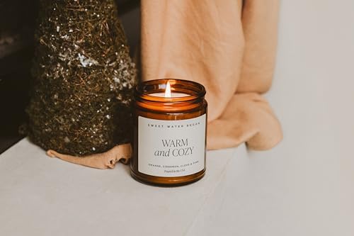 Sweet Water Decor Warm and Cozy Soy Candle - Orange Peel, Cinnamon, Ginger and Clove Scented Candles for Home - 9oz Amber Jar + Black Lid, 40+ Hour Burn Time, Made in the USA (Pack of 2)
