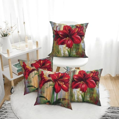 Flower Throw Pillow Covers Set of 4 Decorative Soft Double Sided Print Pillow Case Farmhouse Home Decor for Living Room Sofa Couch 18x18