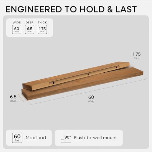 Homeforia 60 Inch Floating Shelves, High-End Solid Pine Wood, Set of 2
