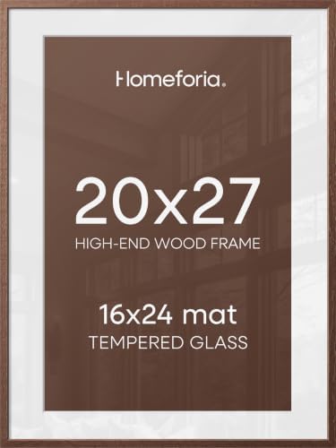 Homeforia 20x27 Brown Oak Picture Frame, High-End Wood, 16x24 Mat, Glass