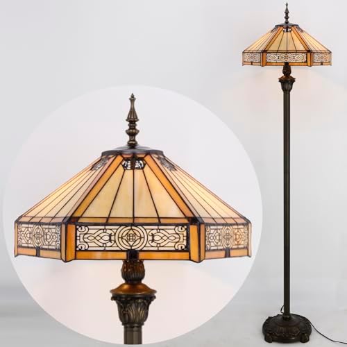 WERFACTORY Tiffany Floor Lamp Stained Glass Mission Standing Reading Light