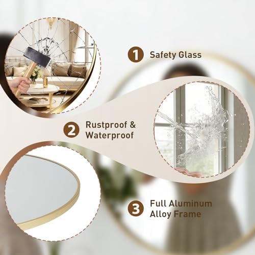 DUMOS 20 Inch Round Wall Mirror, Bathroom Mirror, Gold | Metal Frame, Tempered Glass & Anti Rust Metal Frame, Decor for Bathroom Vanity Bedroom Entryway