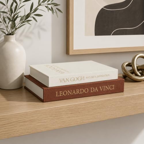 Aesthetic Decorative Books - Set of 2 Linen Boxes with Gold Lettering, Enhance Your Coffee Table, Bookshelf or Mantle Decor - Fake/Faux Books for Home Decoration, Photo & Keepsake Storage
