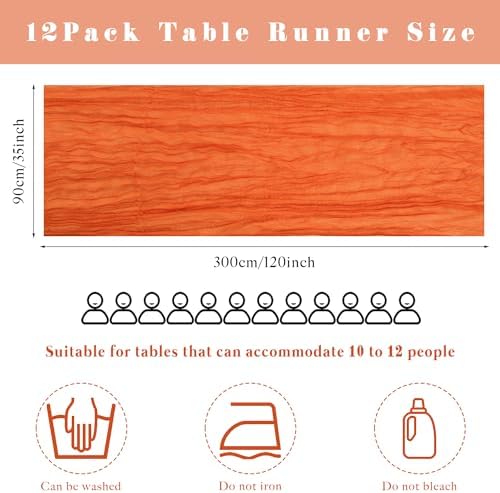 12 Pieces 10FT Orange Cheesecloth Table Runner Boho Gauze Fabric Runner for Tables Rustic Sheer Runner for Wedding Bridal Shower Birthday Holiday Party Cake Table Arbor Decor (35 x 120 Inches Long)