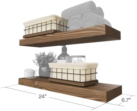 BAOBAB WORKSHOP Bundle - 2 Items: Wood and Wire Baskets with Floating Shelves for Bathroom Decor, Toilet Paper Storage, Living Room Bedroom and Kitchen