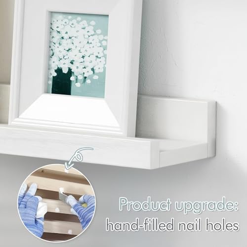 24 Inch Floating Nursery Book Shelves, White Picture Ledge Shelf 4-Pack