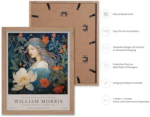 Monem Art William Morris Poster - Woman and Flowers Art Print - Lady Art - Floral Design - Flower Illustration - Aesthetic Bedroom or Living Room Decor - 11x14 Beige Framed