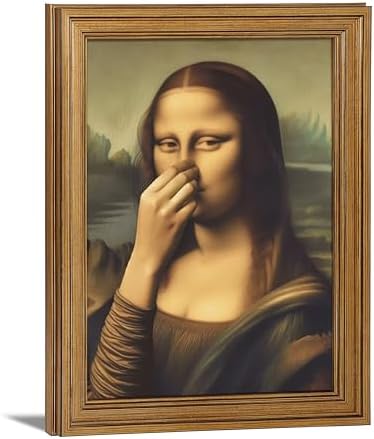 CXKAWM Gold Framed Funny Mona Lisa Holding Nose Bathroom Wall Art12 x 16 in | Mona Lisa Bathroom Wall Decor Picture Humor Amusing Toilet Poster Print for Restroom Bathroom Home decoration
