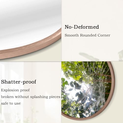 AOAOPQ Rose Gold Wall Mounted Round Mirror with Metal Aluminum Tempered Glass Frame Mirror for Bathroom Bedroom Entryway Living Room Hallway 20 inch