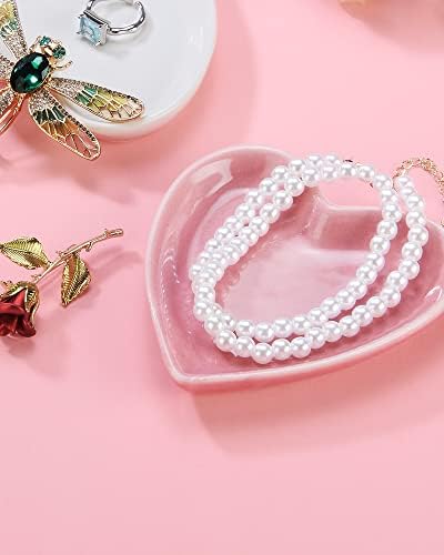 JAMEND CLXP Pink Heart Jewelry Tray, Engagement Wedding Ring Dish Earring Holder for Newlyweds, Sweet Gift for Women, Ceramic. NO ROSE.