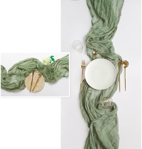 FEXIA 10Pcs Sage Green Cheesecloth Table Runner for Baby Shower Decoration