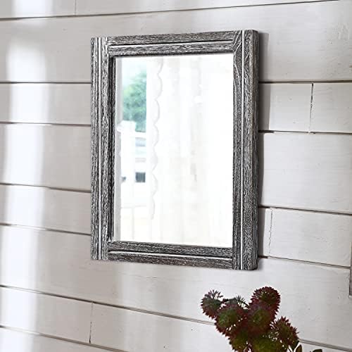 AAZZKANG Rustic Mirror Wood Framed Wall Mirrors Large 20"x16" Rectangle | Decorative for Bedroom Bathroom Farmhouse Living Room Home Entryway