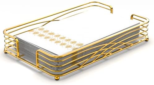 Guest Hand Towel Holder Tray for Bathroom Countertop, Gold Metal
