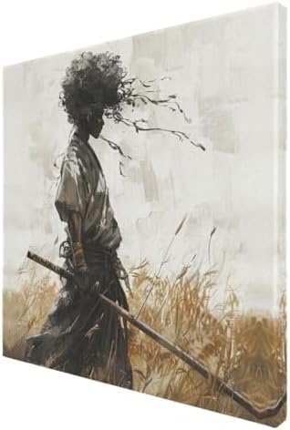 16"x16" African Samurai Canvas – Enigmatic Abstract Warrior Wall Art | Mystic African warrior dons kabuto beneath swirling abstracts. Afrofuturism meets bushido. Hook included, ready to hang.
