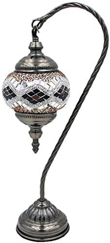 SILVERFEVER Handcrafted Mosaic Turkish Lamp Moroccan Glass Table Desk Bedside Light Bronze Base with E12 Bulb (Wave White Lattern)