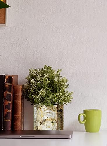 Serene Spaces Living Large White Birch Bark Vase with Glass Interior, Decorative Centerpiece, Rustic Accent Piece, Ideal for Natural Wedding Tablescape, Vintage Home Decor, 4.5" Diameter & 6.5" Tall