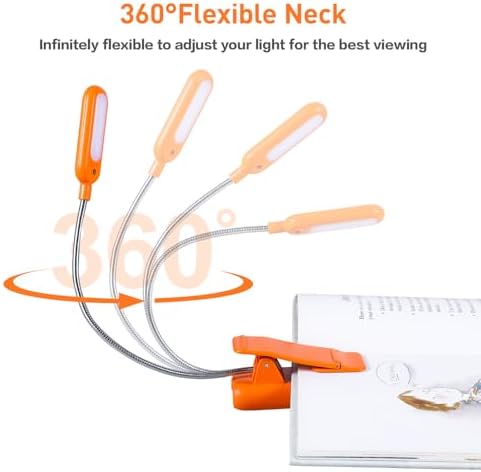 VAVOFO Rechargeable Book Light, Blue Light Blocking, Amber 1600K Clip On Reading Light, Eye Care 7 LEDs Kids Book Light for Reading in Bed with Power Indicator for Bookworms (Neon Orange)