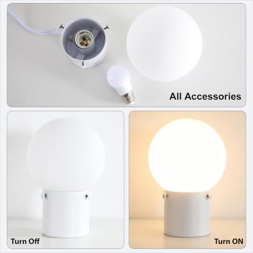 Somniferous Modern White Table Lamp with Frosted Glass Globe Shade, E26 Base, Includes 7W LED Bulb, Small Bedside Desk Lamp for Bedroom, Living Room, Nightstand, Office