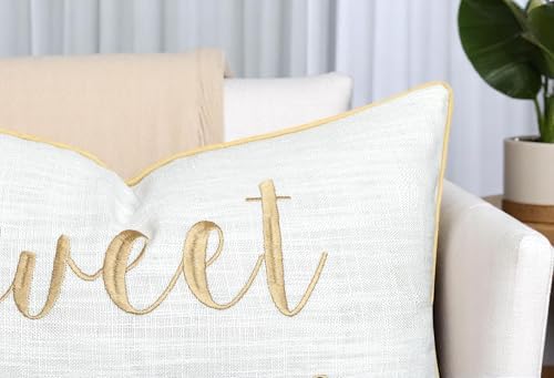 Rudransha Sweet Dreams Ivory Lumbar Pillow Cover 12x18 – Embroidered Script Quote Cotton Cushion Case – Good Night Sleep Bedroom Nursery Decor for Bed Crib Guest Room