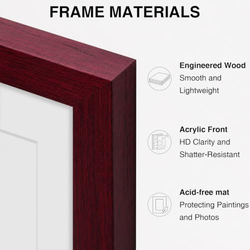 Vittanly 8x10 Picture Frames Set of 5, Wall or Tabletop Display, Cherry Red