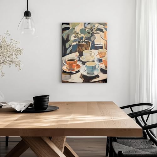 Cyebmo Framed Retro Coffee Wall Art, Coffee Cup Plant Wall Decor, Watercolor Cafe Canvas Painting, Minimalist Vintage Travel Food Poster Print for Home Office Cafe Bar Living Room 12x16 Inch