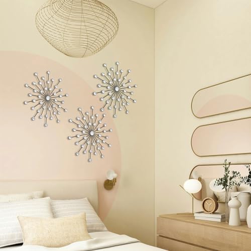 ZEXUIRU 3 Set Black Starburst Wall Art for Home Decor Metal Bling Crystal Rhinestones Sunburst Wall Decor Sparkling Rhinestone Art Accent Black - 18in