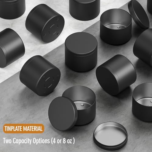 Empty Candles Tins 4 oz Candle Jars 24 pcs Candle Containers for Candle Making with Lid (Black-4oz)