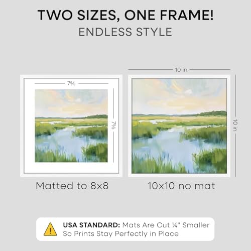 Homeforia 10x10 White Picture Frame, High-End Metal, 8x8 Mat, Glass