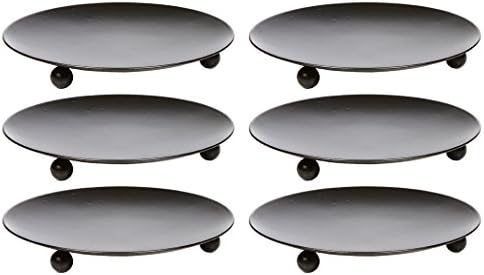 Hosley Set of 6 Black Candle Plates, 4.75-Inch Round Metal Trays for Pillar & LED Candles, Decorative Candle Holders for Weddings, Centerpieces, Table & Home Décor