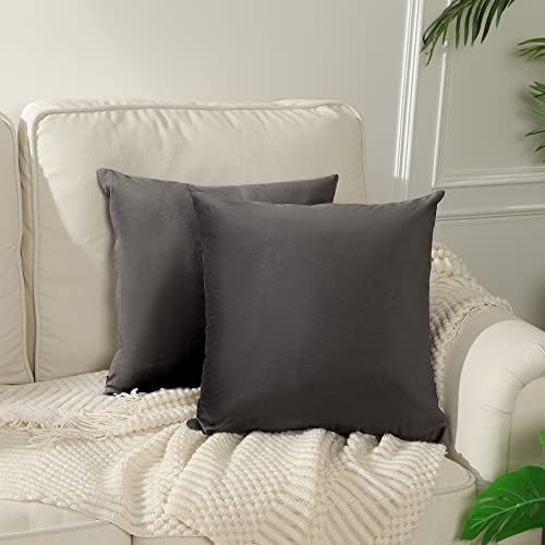 Stellhome Pack of 2, Velvet Pillow Covers Square Big Decorative Cushion Covers for Bed Couch Sofa Bench, 24x24 Inch/60x60 cm, Dark Grey